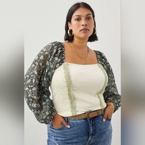 Anthropologie Forever That Girl Smocked Balloon Sleeve Top